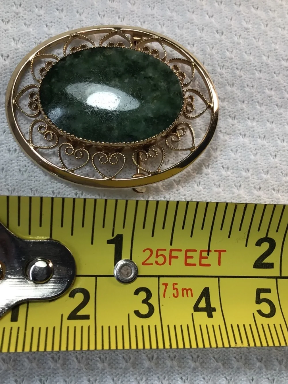 Vintage Designer Signed Catamore 1/20 12K Gold Filled Green Gemstone Pin Brooch